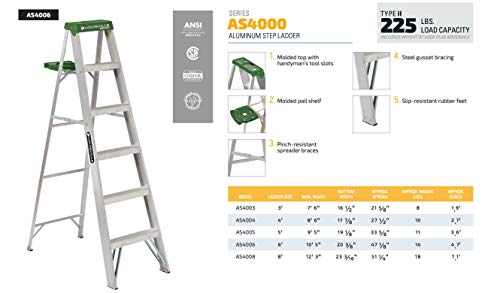 Image of Louisville Ladder AS4006 6-Foot Aluminum Step Ladder, 225-Pound Capacity, Green, 6 Feet