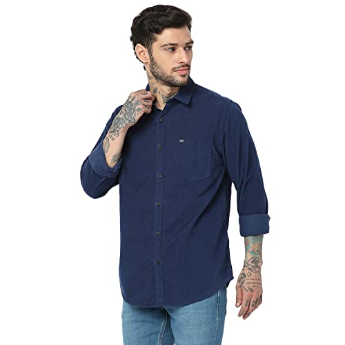 Image of Spykar Men's Slim Fit Raised Collar Full Sleeve Solid Casual Shirts
