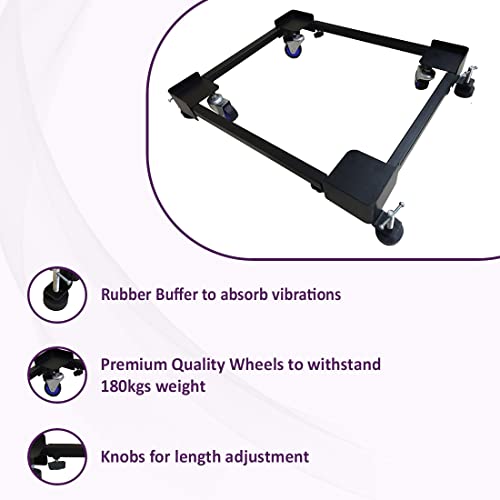 Image of Smart Shelter Washing Machine Trolley for Fully and Semi Automatic, Front or Top Load, Fridge and Dishwasher Stand, Adjustable Metal and Wheels, Capacity 170Kg, Black (Min:16.5 inchx19.5 inch,Max: 25 inchx32 inch)