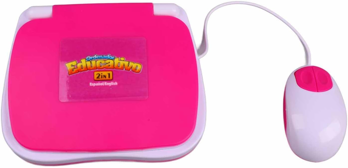Bilingual Kids Learning Laptop, Music Function Spanish English Keyboard Rereading, Laptop Educational for Kids (Pink