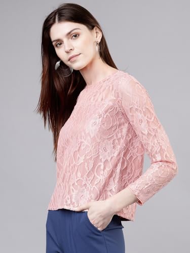 Image of Tokyo Talkies Women's Three-Quarter Sleeves Round Neck Self Design Tops| Stylish Casual wear