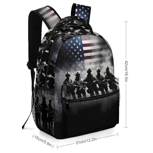 Grunge American Army Soldiers with Flag Laptop Backpack Casual Backpacks Travel Daypack Lightweight Bag for School Work2
