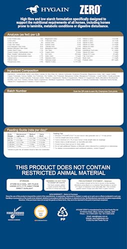 Hygain Zero - Ultra-Low Starch, Low Sugar, Low NSC, Cereal Grain Free, Fully Fortified Horse Feed - 44LB