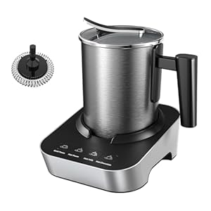 FUNLAVIE 4-in-1 Electric Milk Frother and Steamer with Stainless Steel Pitcher(400ml/13.5oz) with Auto Shut-Off, Hot & Cold Foam Maker and Milk Warmer for Coffee Lattes Cappuccinos, Dishwasher Safe