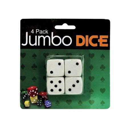 Jumbo Dice 3/4" 19mm White with Black Pips - Set of 4