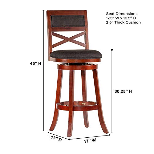 Dty Indoor Living Meeker X Back Fabric Swivel Stool, 30” Bar Height, Cherry Finish, Charcoal Fabric Seat #TOP2