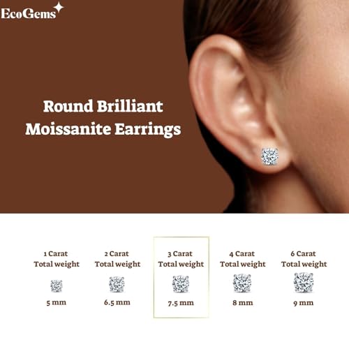 Moissanite Stud Earrings For Women 1.00-6.00 Cttw 18K Yellow Or White Gold Over Silver 4 Prongs (D Color VVS Clarity) Comes With Gift Box4