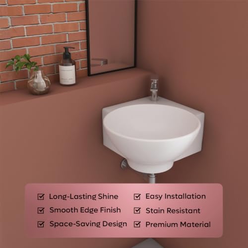 Image of Corner Sink Wall Hung Mounted Wash Basin for Bathroom Corner Basin - White