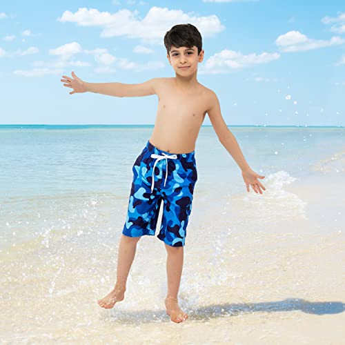 Sloosh Boys Swim Trunks, Quick Dry Drawstring Upf 50+ Kids Swim Shorts, Toddler Beach Shorts, Boardshort, Boy Swimwear (Blue Camo, 1416) #TOP5