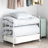 タンスのゲン 布団収納ラック 2段式 高さ調整 6段階 キャスター付 布団収納 収納ラック ワゴン 収納 クローゼット 押し入れ ホワイト 84300007(89642)