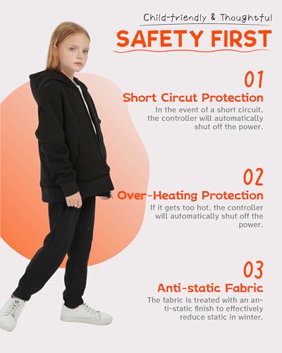 HEWINZE Kids Heated Hoodie Sweatshirt,heated jacket Full-Zip for child with 5V Battery Pack4