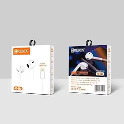 Fone de Ouvido com Fio Lightning, Hrebos Microfone Integrado, Controle de Volume, Branco
