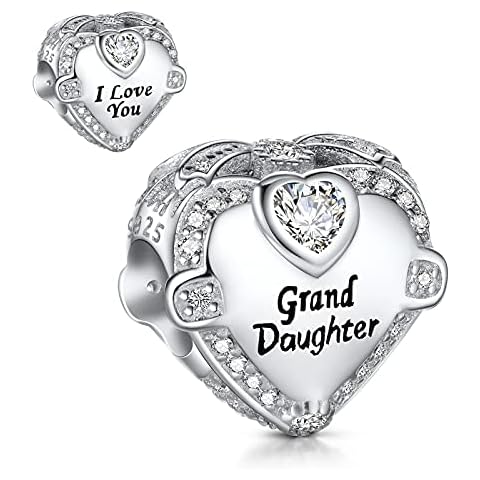 NINGAN Family Charm for Pandora Bracelet - Mothers Day & Birthday Gifts for Women 925 Sterling Silver Heart Cubic Zirconia Bead for Necklace (GrandDaughter) Cover
