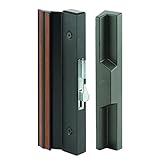 Slide-Co 141752 Sliding Patio Door Handle Set, 4-15/16 in., Extruded Aluminum, Hook Latch, Black w/Wood Grain
