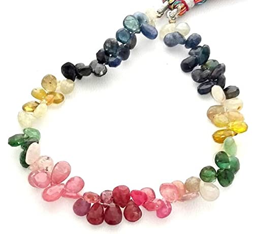 LKBEADS Naturalne wielokolorowe szafirowe fasetowane koraliki w kształcie gruszki, dobrej jakości wielokolorowa gruszka, 5 x 7 mm – 5 x 9 mm, sznurek 8,5 cala [E1413] wielokolorowy kamień szlachetny