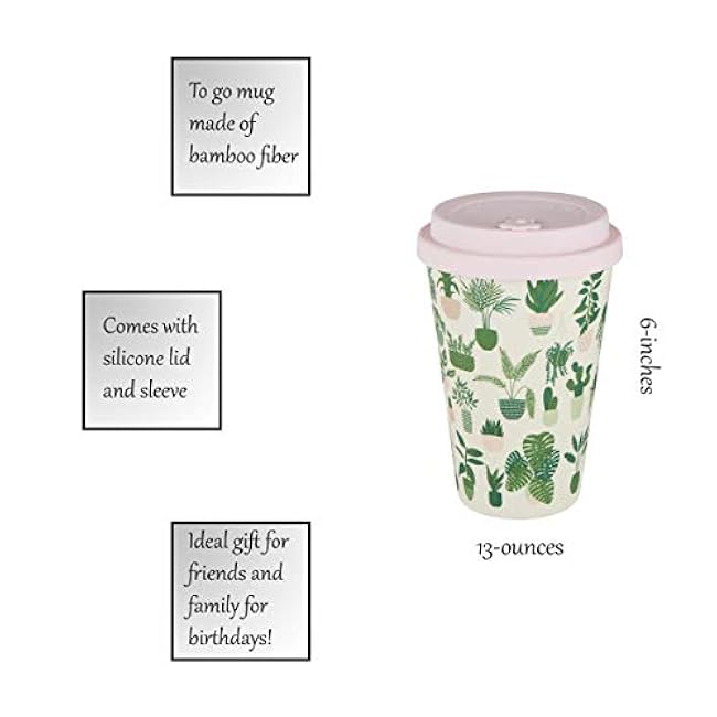 Slant Collections Bamboo Fiber Coffee Travel Mug with Silicone Lid & Sleeve, 13-Ounce, Plants