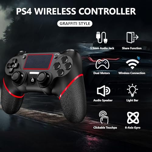 Image of SZYUYU Wireless Controller for Ps4 Romote Compatible with Ps4 /Slim /Pro /Windows PC, Controller for Ps4 with 3.5mm Audio Jack, Touch Pad,Six Axis Motion Control, Charging Cable(BLACK RED)