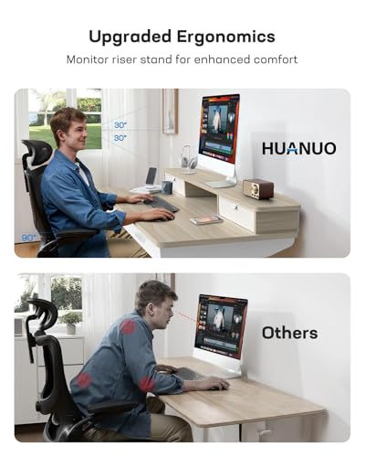 Image of HUANUO 48 x 30 inch Electric Standing Desk with 2 Wood Drawers, Adjustable Height Sit Stand Desk for Home Office, Ergonomic Stand up Desk with 4 Memory Presets, 176 lbs Capacity, Natural Top