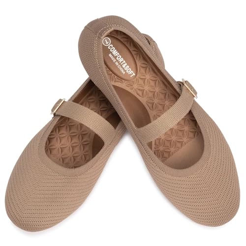 Image of Frank Mully Women's Mary Jane Flats Comfortable Dressy Ballet Flats Casual Round Toe Slip On Washable Knitted Fabric Office Work Woman Shoes
