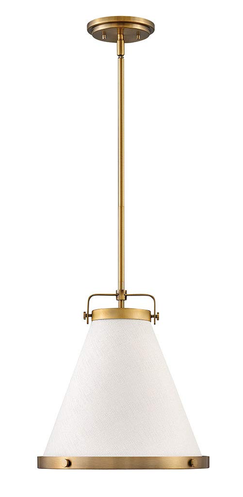 HinkleyLark Collection One Light Small Pendant, Lacquered Brass w/Off-White Textured Shade