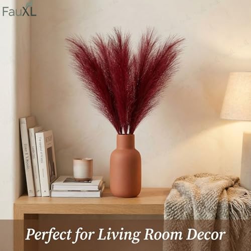 Image of Pack of 4 Pcs Artificial Flowers Faux Pampas Grass Small Fake Flower Plant for Home Decor, Office, Bedroom, Living Room, Table Decoration, Dried Plants (Without Vase Pot) (Maroon)