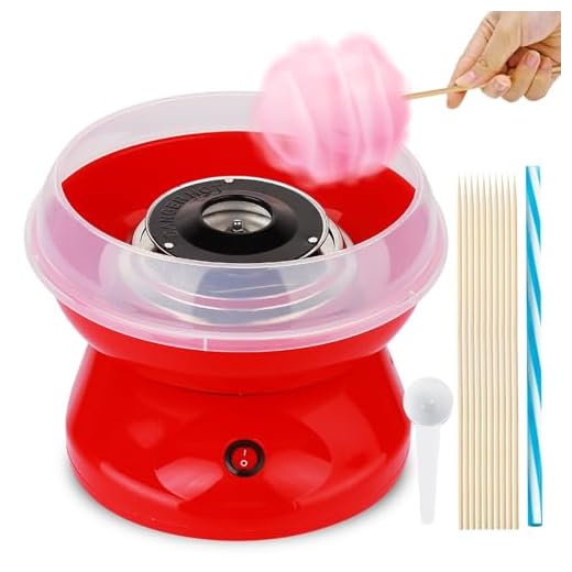 Machine à Barbe à Papa, 450w Cotton Candy Machine pour La Maison Barbe a Papa Appareil avec Cuillère Et 10 Bâtonnets Facile à Utiliser et Nettoyer Idéal pour Anniversaire Enfant, Rouge