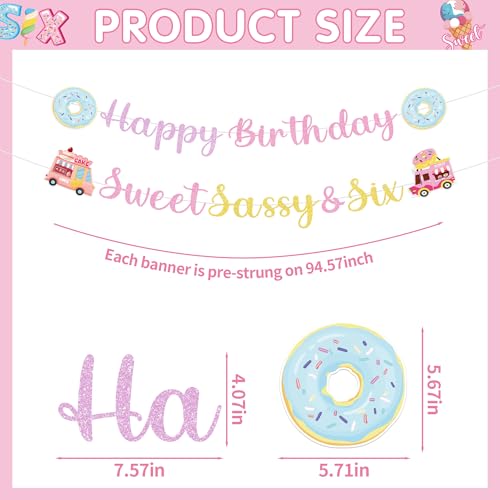 Image of 6th Birthday Party Decorations - 40 Pcs Donut Sweet Sassys and 6 Hanging Swirls Decor Set for Girl Six Years Old Doughnut Banner Supplies Candy Dessert Insert Cake Toppers Balloons Backdrop