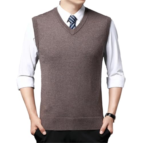 Men's Casual Knitted Sweater Vest V-Neck Pullover Solid Color Business Outwear Waistcoat3