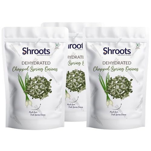 Image of SHROOTS Dehydrated Chopped Spring Onion Flakes | 100% Natural & Flavorful | Nutrient-Rich for Immune Support & Digestive Health | Ideal for Soups, Salads & Cooking | 20g Each (Pack of 3)