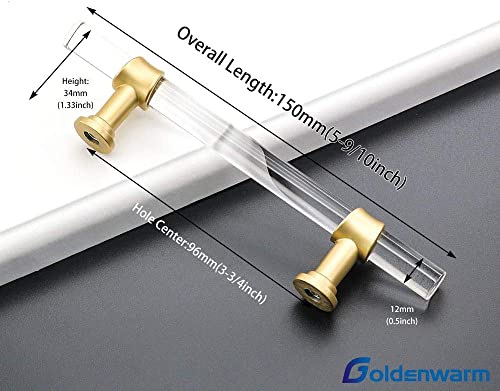 Goldenwarm 10 Pack Clear Acrylic Cabinet Handles - LS9165GD96 Modern T Bar Door Hardware Kitchen Drawer Pulls Dresser Pull Handles