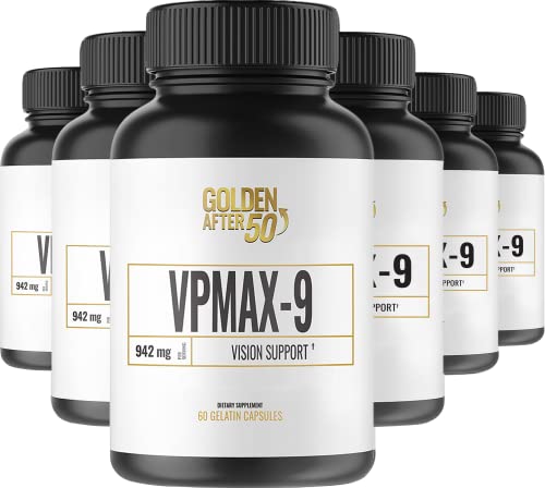 Golden After 50 VpMax-9 - Vision Support Supplement - 6 Bottles - Eye Health Support and Antioxidant Supplement with Eye Vitamins, Lutein, Lycopene and Bilberry Extract