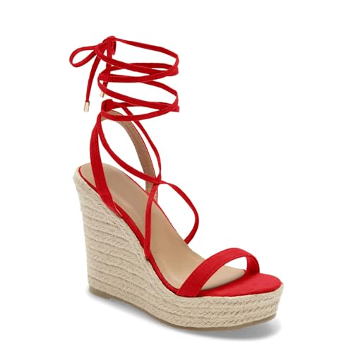 Image of Coutgo Women's Espadrille Wedges Lace Up Platform Ankle Cross Strap Slingback Summer Dress Sandals