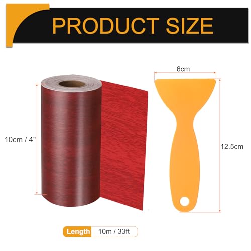 Image of HARFINGTON Wood Grain Repair Tape 4 Inch x 33ft Self Adhesive Repair Patch Tape Simulated Wooden Floor Tapes with Plastic Scraper for Tables Doors Windows Furniture, Walnut