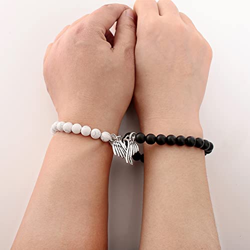 Piankezq Bead Couple Bracelets Magnetic Angel Wings Matching Beaded Bracelets Set Couples Attraction Friendship Relationship Wish Bracelet Gift For Women Men Him Her Best Friends #TOP3