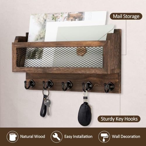 Image of PEDEX - Wall Mounted Wooden Key Holder Organizer with Storage Shelf | Multipurpose Entryway Organizer for Keys, Sunglasses, Mail, Plants Great for use in entryways, hallways, Kitchens, or Offices