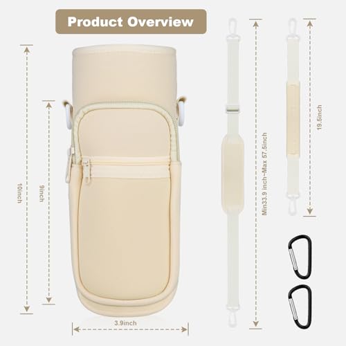 Image of Water Bottle Holder with Strap, Water Bottle Carrier Bag with Phone Pocket, Shoulder Hand Strap Insulated Neoprene 40 oz Water Bottle Sleeve for Walking Hiking Camping Gym