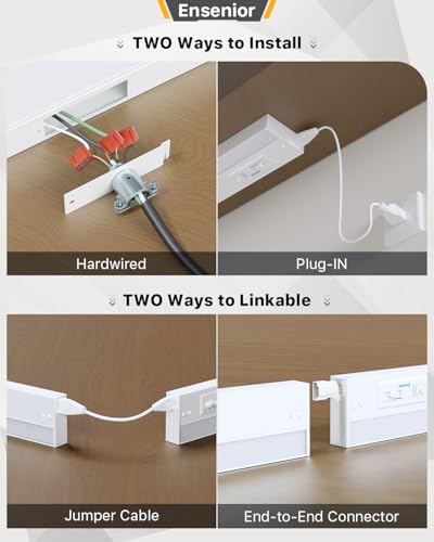 Ensenior 12 Inch LED Under Cabinet Lighting Hardwired or Plug-in Installation, 5CCT Color Selectable - 2700K/3000K/3500K/4000K/5000K, Dimmable Under Counter Lights for Kitchen, FCC, 120V, 8W 500LM