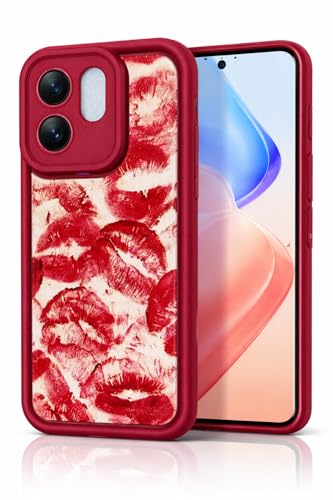 Image of COVERLY Lips Back Case Cover Compatible for Vivo V70 5G | Hot 3D Sexy Lips Retro Embossed | 360 Camera Protection | Lipstick Kiss Print Cute Soft Touch Liquid Silicone Phone Case (TPU | Love Red)