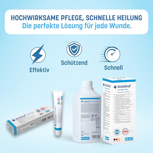 Actolind Solution Plus 500 ml – antiseptische Wundspüllösung | schmerzfreie Reinigung & Befeuchtung | Medizinprodukt CE III | PZN 17586926