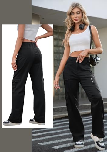 IVIR Cargo Pants Women High Waist Wide Leg Casual Pants with 7 Pockets Stretchy Drawstring Baggy Y2K Trousers3