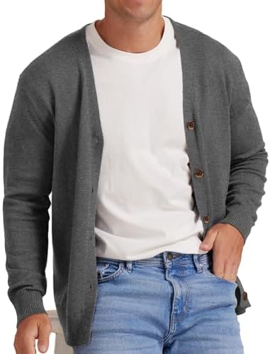 NITAGUT Men&#39;s Vintage Striped Long Sleeve Cardigan Sweater with Button V Neck Knitted Sweaters