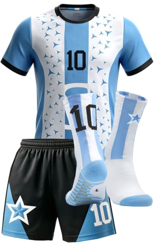Childrens Soccer Jersey Soccer Jersey Boys and Girls Football Soccer Jersey Shorts Socks Set. (Blue&White 24(8-9Years))