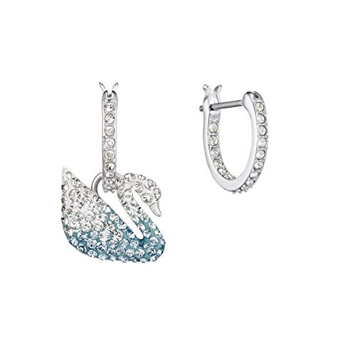 Swarovski Boucles d'oreilles Iconic Swan, paire d'anneaux d'oreilles, cygne, métal rhodié, bleu – Image 4