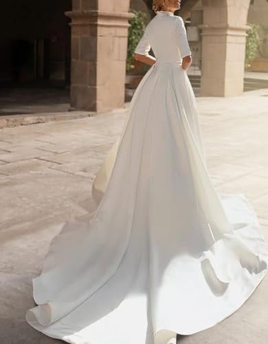 A Line Engagement Wedding Dresses Backless Bridal Gowns Sweetheart Half Sleeve Court Train Ruffles Appliques 20243