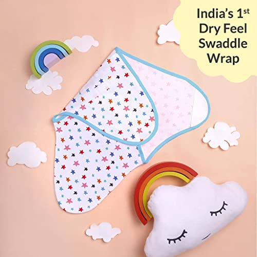 Image of superbottoms 2 Dry Feel Swaddle Wrap with 3X Thicker Premium Wet Wipes | Dry Feel Layer Inside | Easy to Wear Wrapper | 98% Pure Water | Doctor Tested Best Baby Wipes (Unscented) - 40 Wipes | 0-3 M.