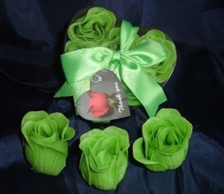 IGC Scented Rose Shaped Soaps in Heart Box - Lime Green (Set of 12) with Satin Ribbon & Thank You Card - Wedding Favors
