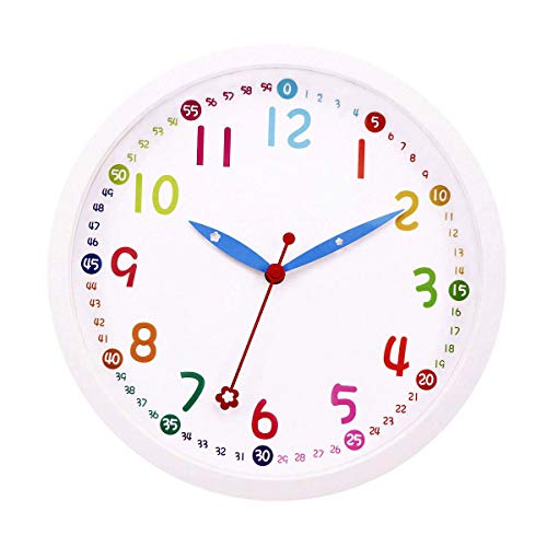 Lucor Kids Wall Clock, Silent Non-Ticking - 12 Inch Decorative Colorful Battery Operated