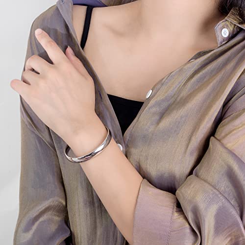 H&Beautimer 925 Sterling Silver Italian Handmade Bracelet - 7/8MM Glossy Bracelet for Women - Minimalist Original Silver Bangle - Fine Jewelry - 60-65-68MM3