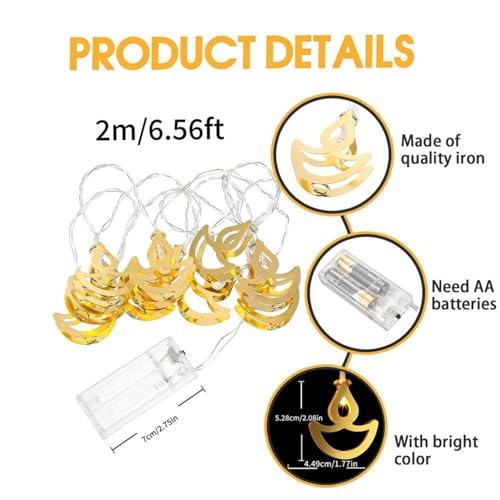Image of One94Store 14 LED Metal Diya String Lights - 3 Meter Warm White Plug-in Fairy Lights for Diwali, Mandir, Pooja Room, Home, Indoor Outdoor & Festival Decoration