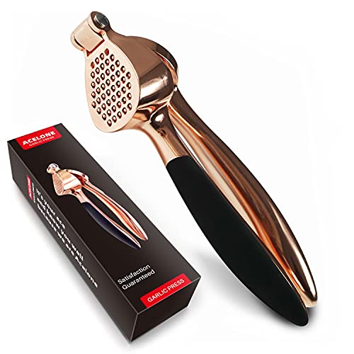 ACELONE Garlic Press- Soft Easy-Squeeze Ergonomic Handle, Sturdy Design Extracts More Garlic Paste Per Clove, Garlic Crusher for Nuts & Seeds, Professional Garlic Mincer & Ginger Press